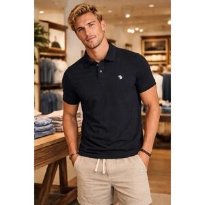Abercrombie & Fiitch Polo Shirt Mens M Black Stretch Clean Minimal Luxury 19x26